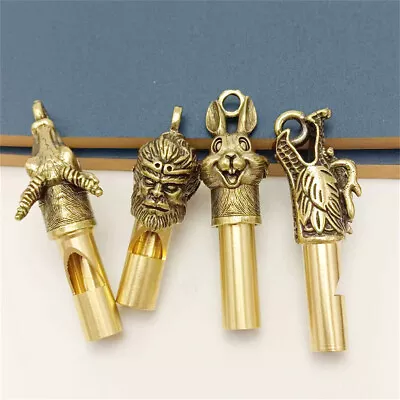 Retro Chinese Zodiac Brass Whistle Necklace Keychain Pendant Statue Accessories • $3.20