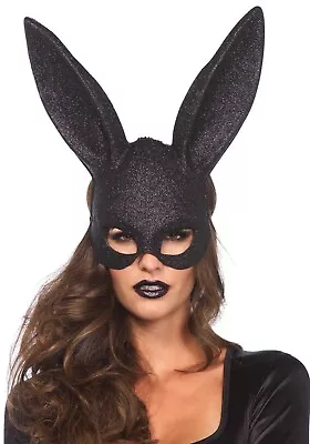 Black Glitter Rabbit Mask Bondage Bunny Sexy Masquerade Masked Ball Party PVC • £5.99