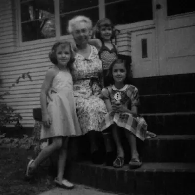 7D Photograph Family Portrait Christmas Card 1955 Old Woman Grandma Girls Kids • $17.50