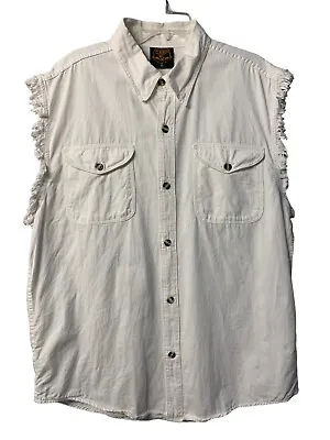 Milwaukee Leather Mens Size XL White Denim Sleeveless Shirt Button Up • $12.99