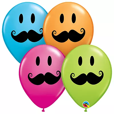 Five 11  Smile Face Mustache Balloons Little Man Party Mustache Party Smiley • $4.99