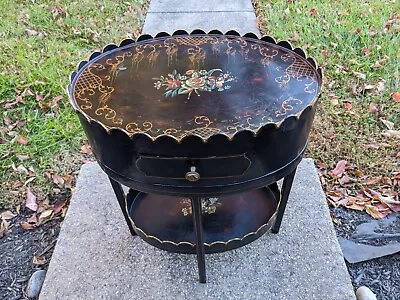 Maitland Smith Table English Regency Metal Black Painted Two Tier Vintage Rare!! • $599