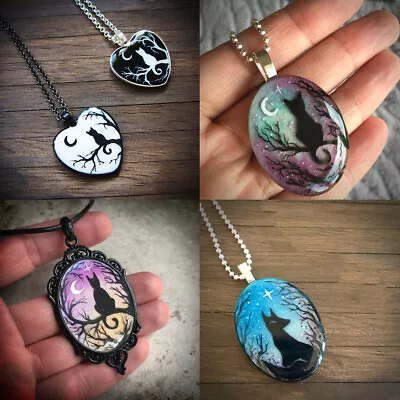 Magic Cat Moon Fox Heart Pendant Necklace For Women Girls Gothic Jewelry Gift • $2.25