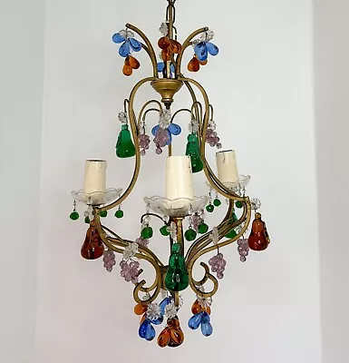 Antique Murano Venetian Glass Chandelier Fruits Pears 1950s Vintage Italian • $1490