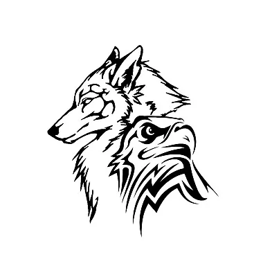 Tribal Wolf Eagle Native American Black Vinyl Decal Car Laptop Tablet Window • $4.20