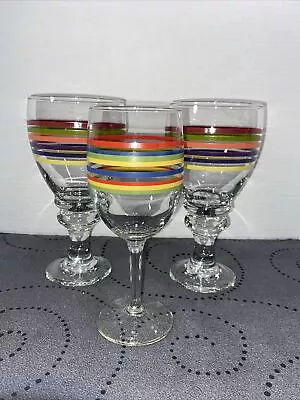 3 Vintage Libbey Mambo Fiesta Water/Ice Tea/Wine Goblets Glasses Banded Stripes • $16