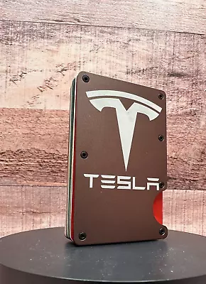 TESLA Logo -Custom Laser Engraved Wallet  - GREAT GIFT WALLET • $29.99