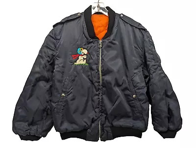 Vintage Snoopy Red Baron Korea Bomber Satin Jacket Size Medium • $75.88