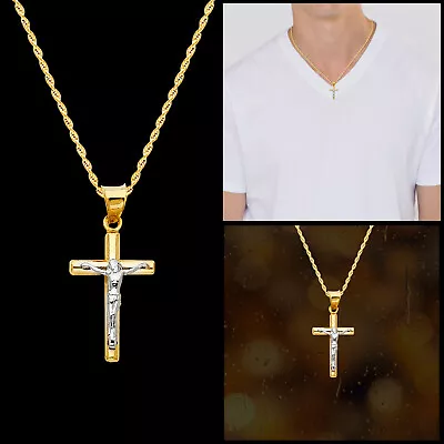 14k Multitone Gold Mens Womens Religious Crucifix Cross Pendant • $49