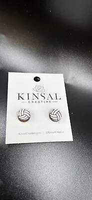 New Wood Volleyball Earrings Post Stud Back Sports Athletic • $10
