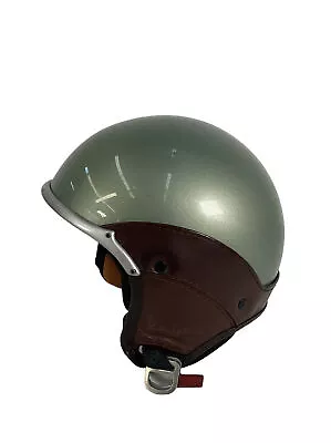 Vintage Vespa Brand Leather Wrapped Helmet Green Made In Italy XS OR XXS • $93.49