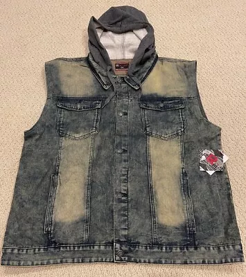 $24.99 • Buy NWT Men’s LR Scoop Hooded Vintage Blue Denim Vest BIG SIZES 3X-6X