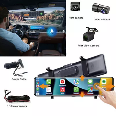 Dash Cam Rearview Mirror 3CHs Cameras Driving Recorder Carplay Android Auto Car • $124.95