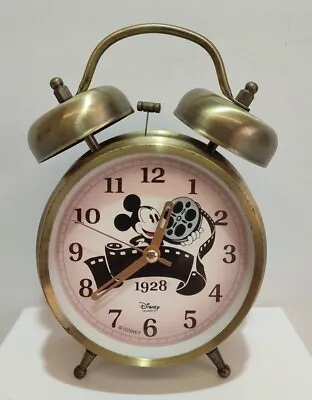 Vintage Brass Mickey Mouse 1928 Quartz Alarm Clock Disney Working Battery • £11.99