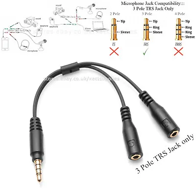3.5mm Headset Audio Mic Splitter AUX Adapter TRRS 4pole To 2 TRS 3pole Female • £3