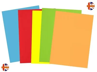 50 SHEETS BRIGHT MIX COLOURED A4 CARD 160gsm BLUE RED YELLOW GREEN ORANGE • £4.99