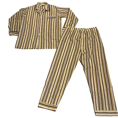 VTG UNUSED Johnny Carson Collection Mens 2 Piece Pajama Set Medium Stripes Brown • $66.78