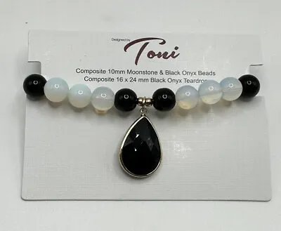 Toni Moonstone Blk Onyx Stretch Bracelet Positive Well-being & Intuition • $22.86