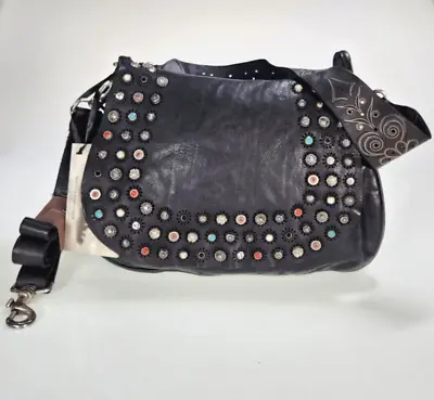 Campomaggi Ravenna Studded Black Leather Saddle Flap Shoulder Crossbody Bag NWT • $666