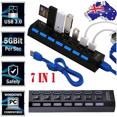 PS4/Slim/Pro Hub 7-Port USB 3.0 High Speed Extension Charger Adapter W/ Switch • $21.34