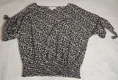 Michael Kors Womens Blouse Size L Camo Print Smocked Short Sleeve Banded Waist • $14.24