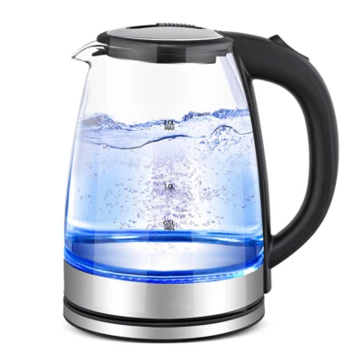 $30.39 • Buy Fast Boiling Glass Kettle Electric LED Kitchen Water Jug Stainless Steel 2L