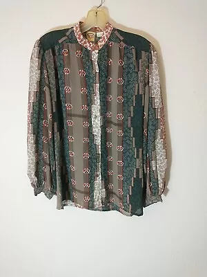 RD #2 Vtg Sheer Blouse Button Down Up 70s 80s High Neck Bishop Sleeve Size 5/6 • $14.57