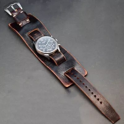 Genuine Leather  Watch Strap Vintage Distressed 18-26 Mm Bund Cuff Wrist Band • $49.99