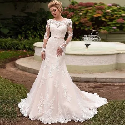 Long Sleeve Appliqué Lace Train Bridal Gown Wedding Dress • $399.99