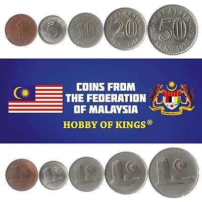 Set Of 5 Coins From Malaysia. 1 5 10 20 50 Sen. 1967-1988 • $10.53