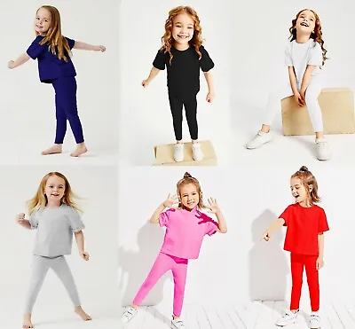 Girls Kids Childrens Plain Cotton Full Length Leggings Age 3-13 Black + Colours • £3.41