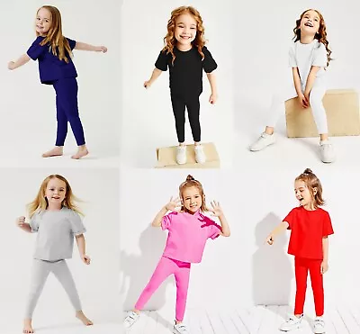 Girls Kids Childrens Plain Cotton Full Length Leggings Age 3-13 Black + Colours • £3.41