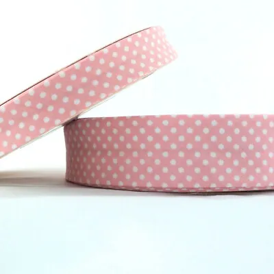 25m Roll Dot Bias Binding - 18mm - Pastel Pink - Cotton Fabric Folded Trim • £13.99