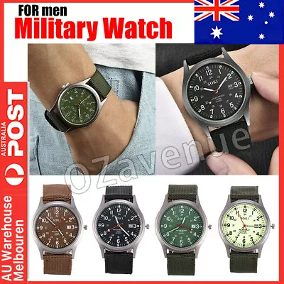 Men's SOKI Military Army Canvas Calendar Analog Quartz Sports Wrist-Watches Gift • $9.55