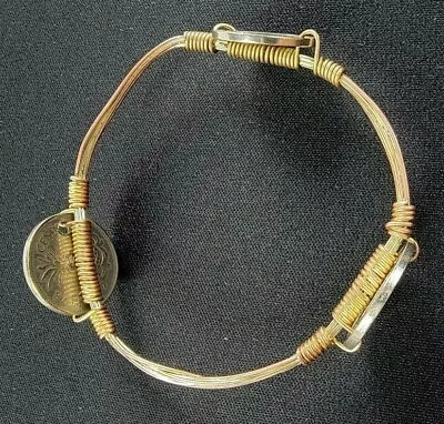 Vintage Bahamas Coins Wire Wrapped Bangle Bracelet ( Boho Style ) Copper Tone • $22.49