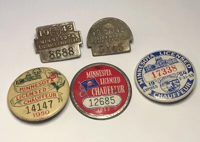 Lot Of 5 - Vintage State Of Minnesota Licensed Chauffeur Badge (1942-1954) • $85
