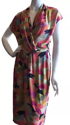 ETRO MULTICOLOR ABSTRACT PRINT RAYON KNEE LENGTH FAUX WRAP DRESS Size 8 • $59