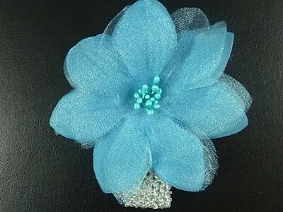 Blue Delicate Flower Corsage Beaded Wristband Bracelet Wedding Holiday Party • £1.49