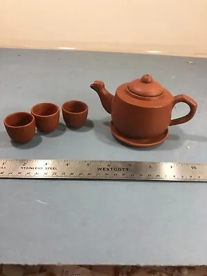 Vintage Chinese Red Clay Small Teapot Tea Set 3 Cups And Teapot Tray (KungFu Tea • $8