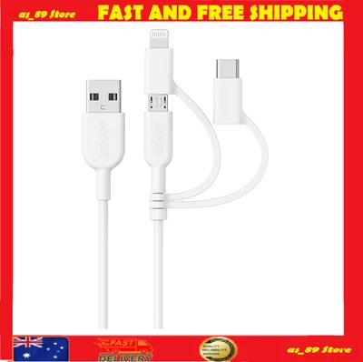 $24.75 • Buy Anker Powerline II 3-in-1 Cable, Lightning/Type C/Micro USB Cable For IPhone NEW