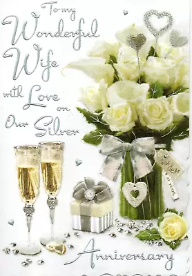 WIFE SILVER 25th WEDDING ANNIVERSARY CARD ~ QUALITY CARD ~  LOVELY VERSE • £3.99