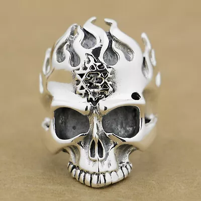 925 Sterling Silver Fire Flame Skull Ring Mens Biker Punk Jewelry 9Q004D US 7~15 • $75.60