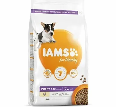 IAMS PUPPY - (2kg To 12kg) - Vitality Chicken Junior Dog Food Bpl Kibble Feed • £9.79