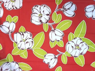 Vintage Cotton Pillow Remnant Red With Large Magnolia Flowers 34  W X 25  Long • $5.95