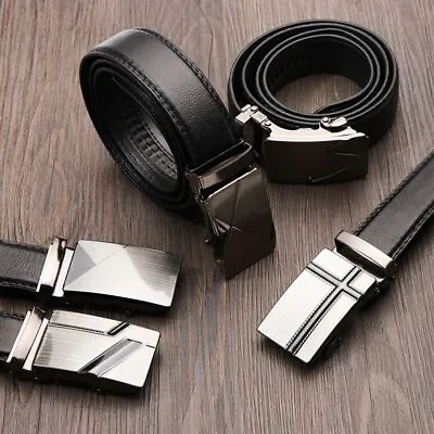 Men Strap Military Leather Belts Ratchet Waistband Automatic Buckle Waist Belts • £5.24