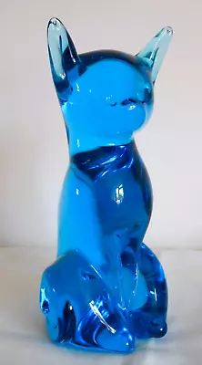 Vintage Large Blue Glass Seated Cat Figure Langham Or Wedgewood? Unmarked • £9.50