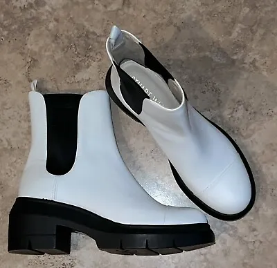 Stuart Weitzman NORAH White Leather Block Heel Platform Chelsea Boots Size 9 C • $125