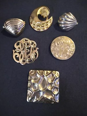 Vintage Gold Tone Round Monogram Shell Scarf Clip Slide 6 Pc Jewelry Lot • $2.99