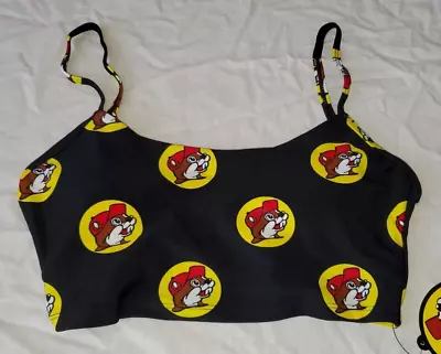 BUC-EE'S Women's Bikini Top MEDIUM Buc-ee Black & Red All Over Print New • $14.99