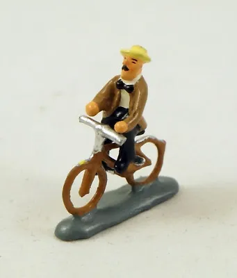 J Carlton By Gault French Miniature Figurine Man In Hat Riding Bicycle In Paris  • $42.74